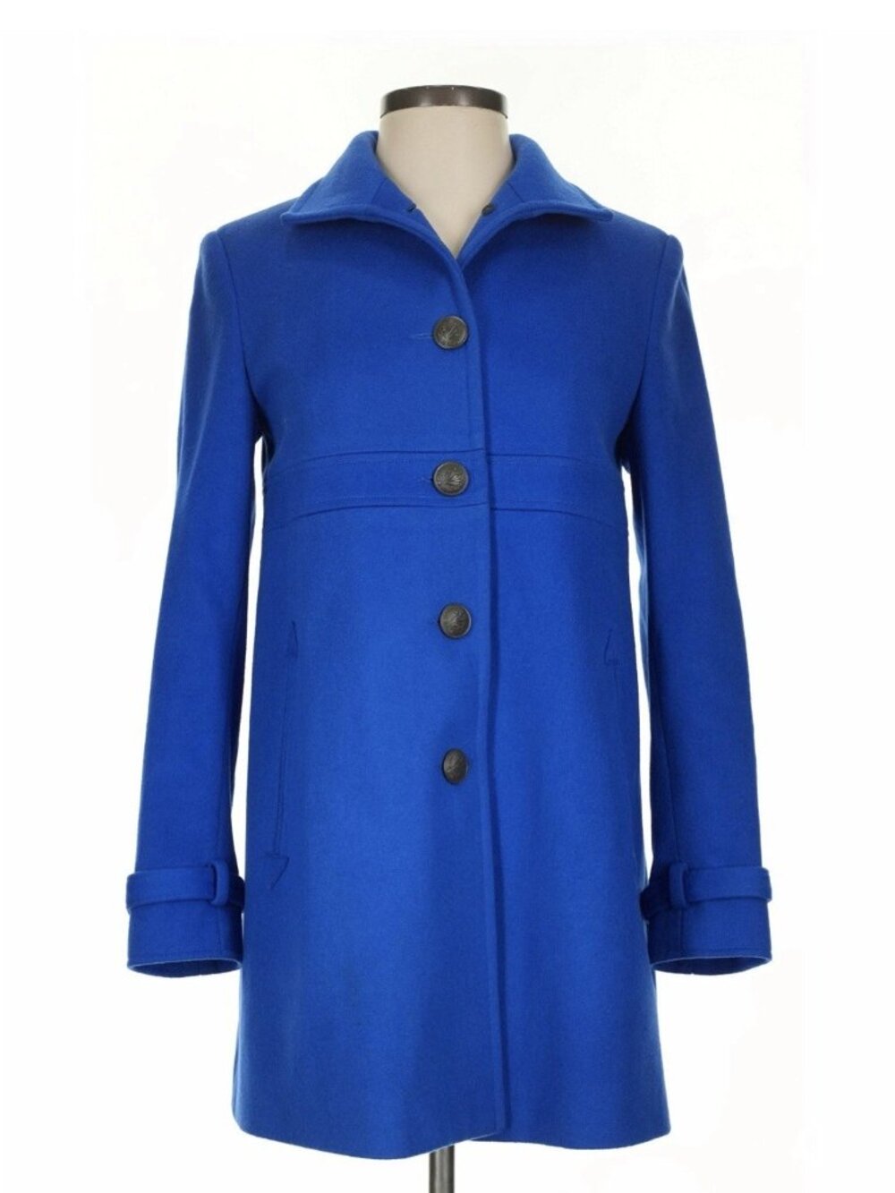 Rag & Bone Cobalt Blue Wool Coat XS Made in USA Car Coat Logo Buttons Old Money
